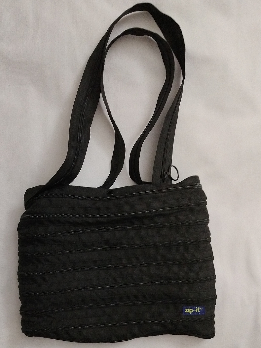 Zip-it Zipper Shoulder Tote Bag Purse Black Stripes Medium Y2K Sporty Unique Fun